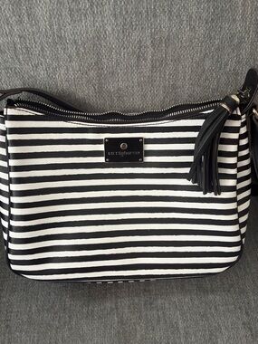 Liz Claiborne Black and White Striped Shoulder Bag with Tassel
